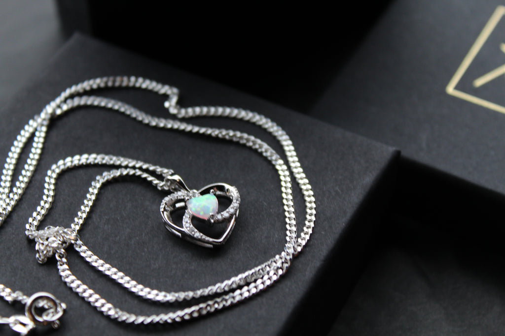 White Opalite & CZ Heart Necklace