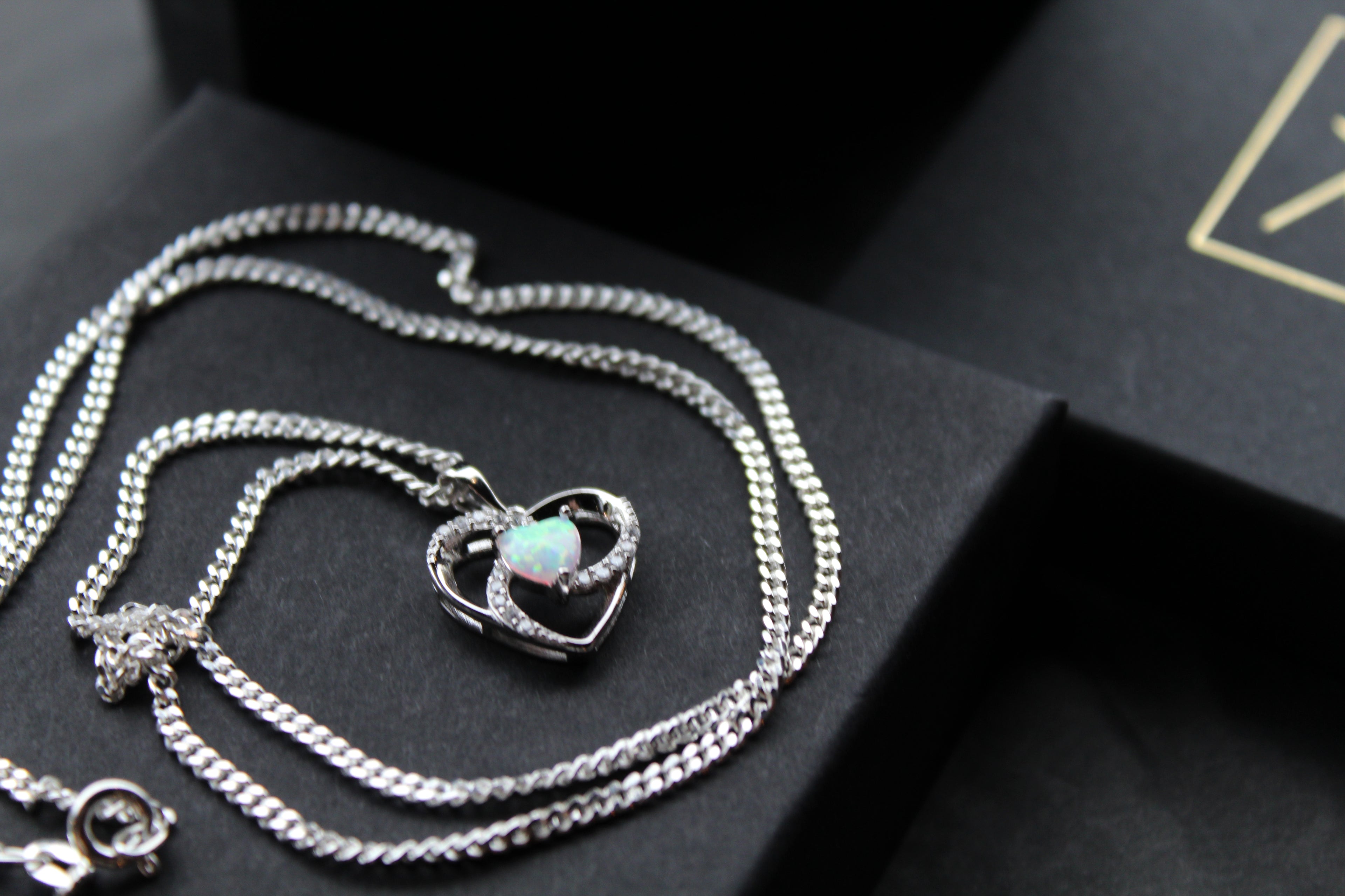 White Opalite & CZ Heart Necklace