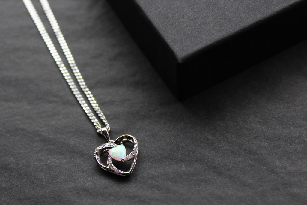 White Opalite & CZ Heart Necklace
