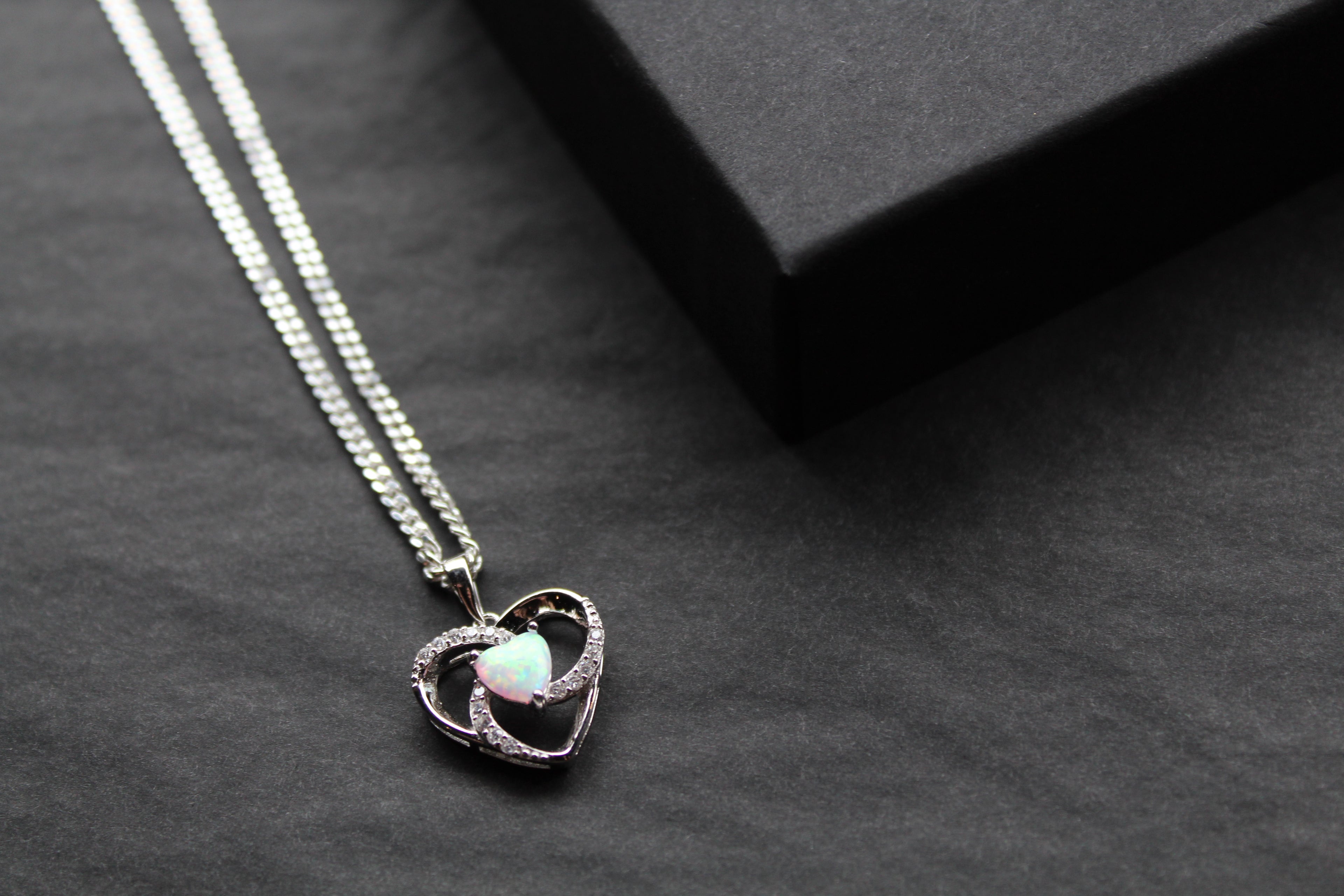 White Opalite & CZ Heart Necklace