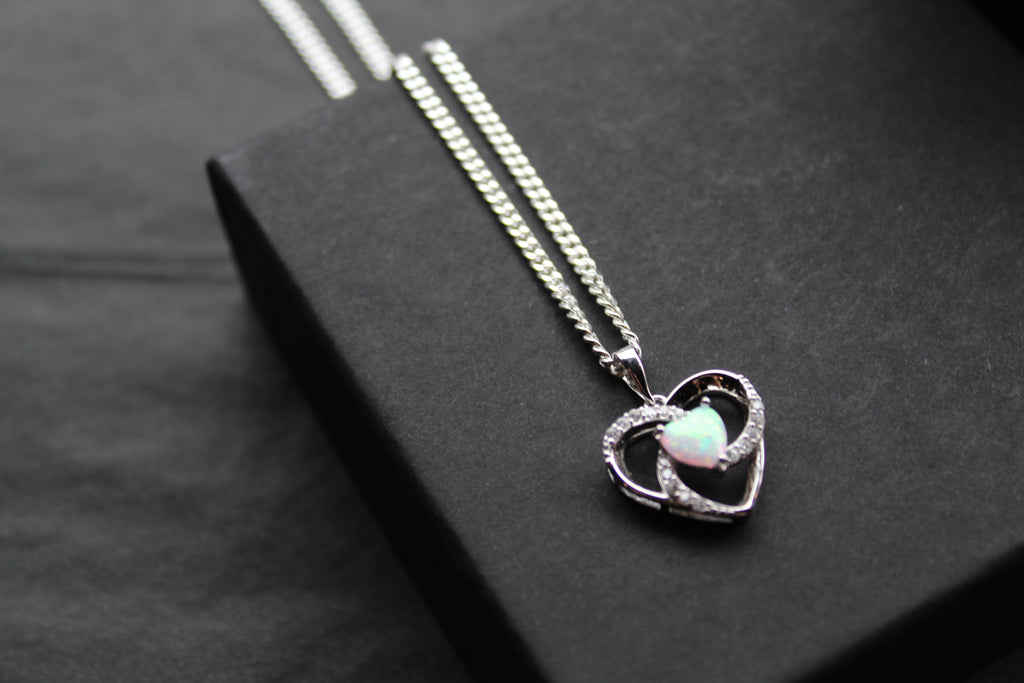 White Opalite & CZ Heart Necklace
