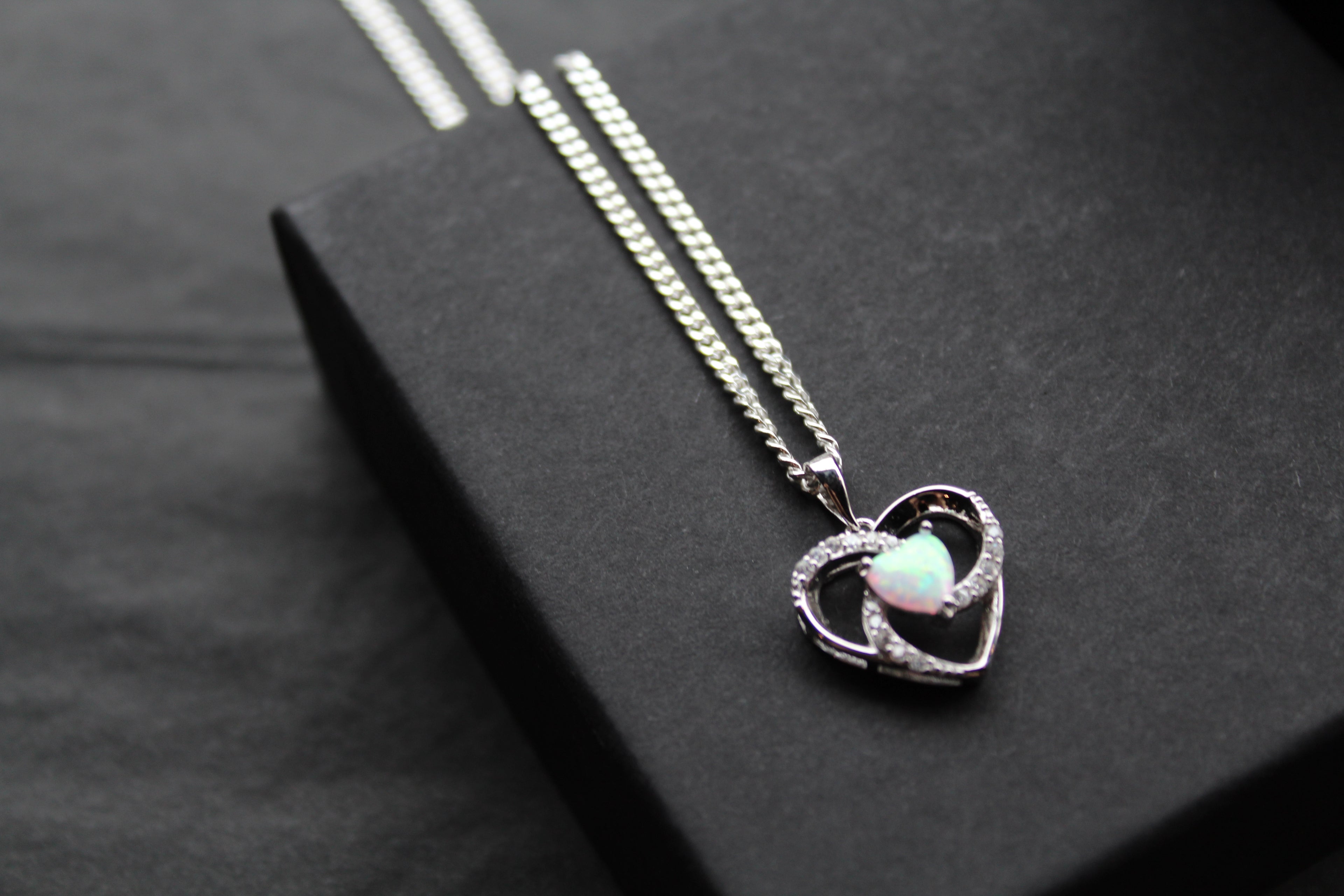 White Opalite & CZ Heart Necklace