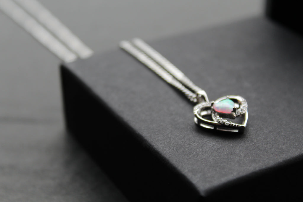 White Opalite & CZ Heart Necklace