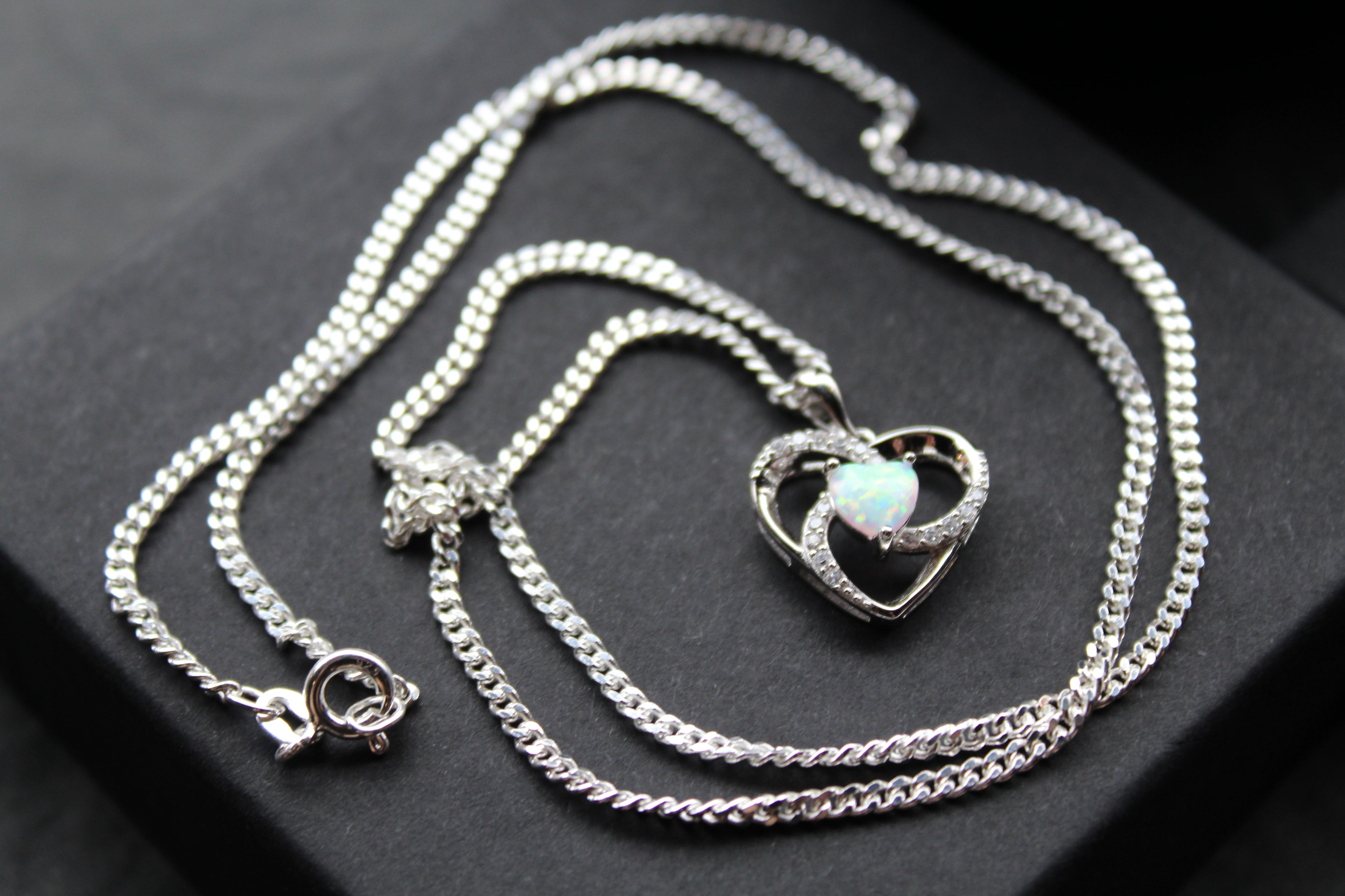 White Opalite & CZ Heart Necklace