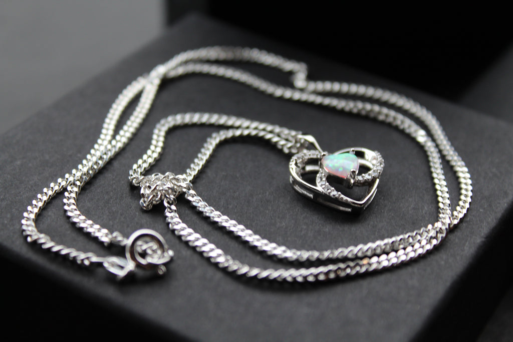 White Opalite & CZ Heart Necklace