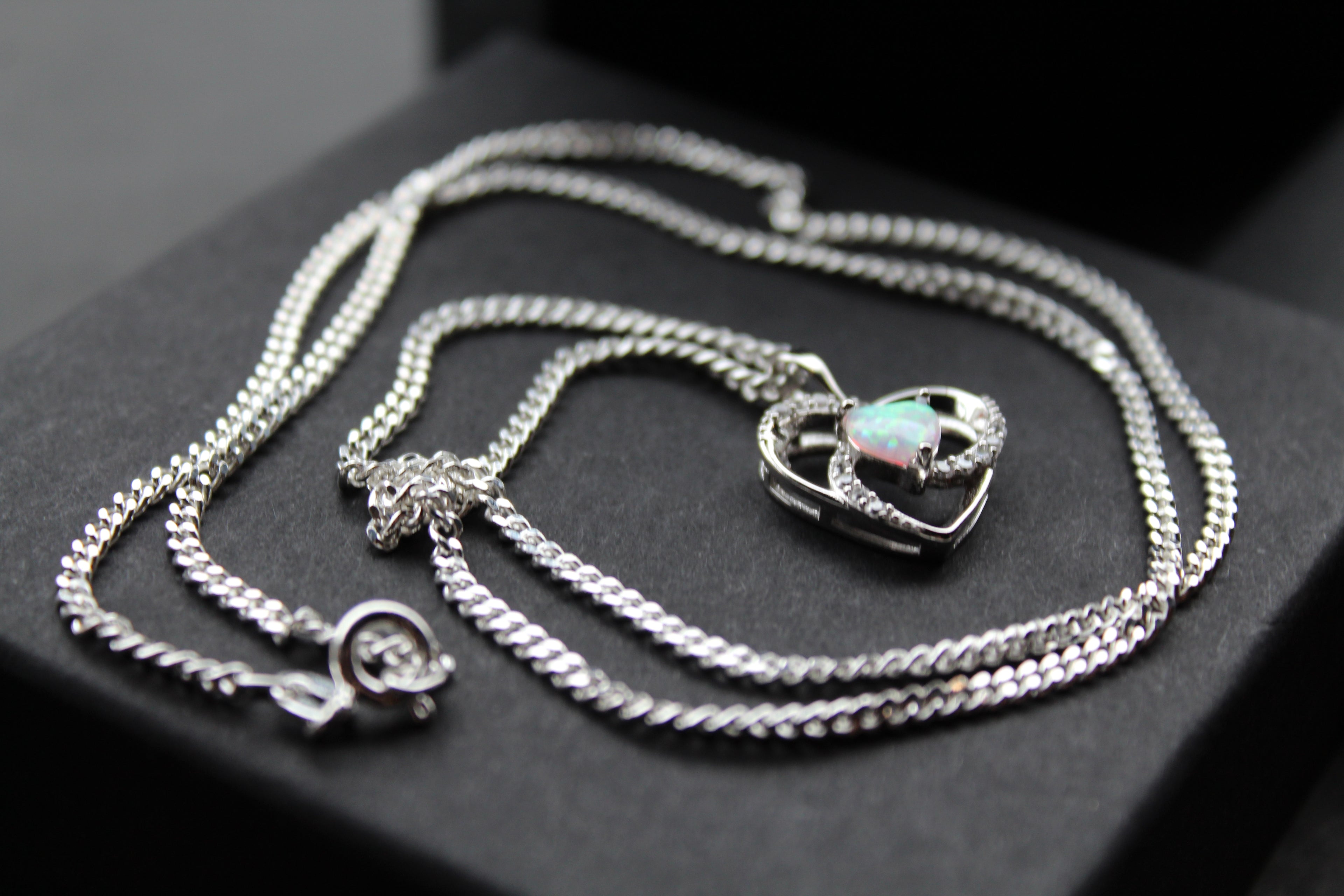 White Opalite & CZ Heart Necklace