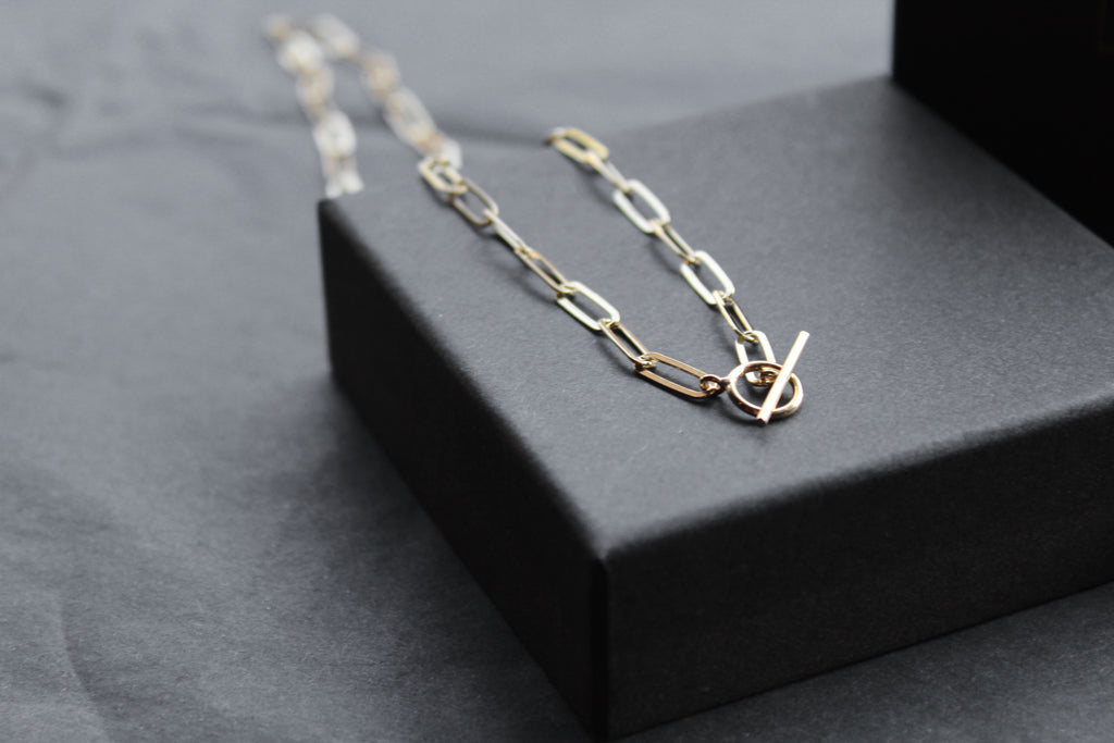 Yellow Gold Plated Oval Belcher Charm Necklace