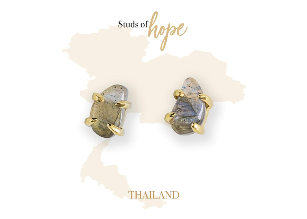 Studs of Hope - Gold Labradorite Droplet Stud Earrings