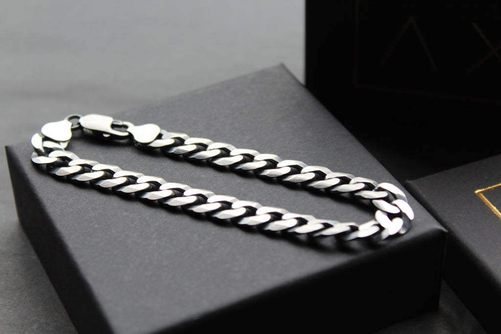Unisex Flat Oxidised Curb Chain Bracelet