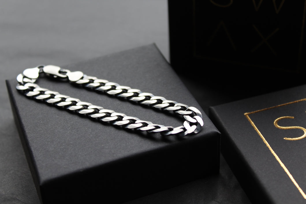 Unisex Flat Oxidised Curb Chain Bracelet