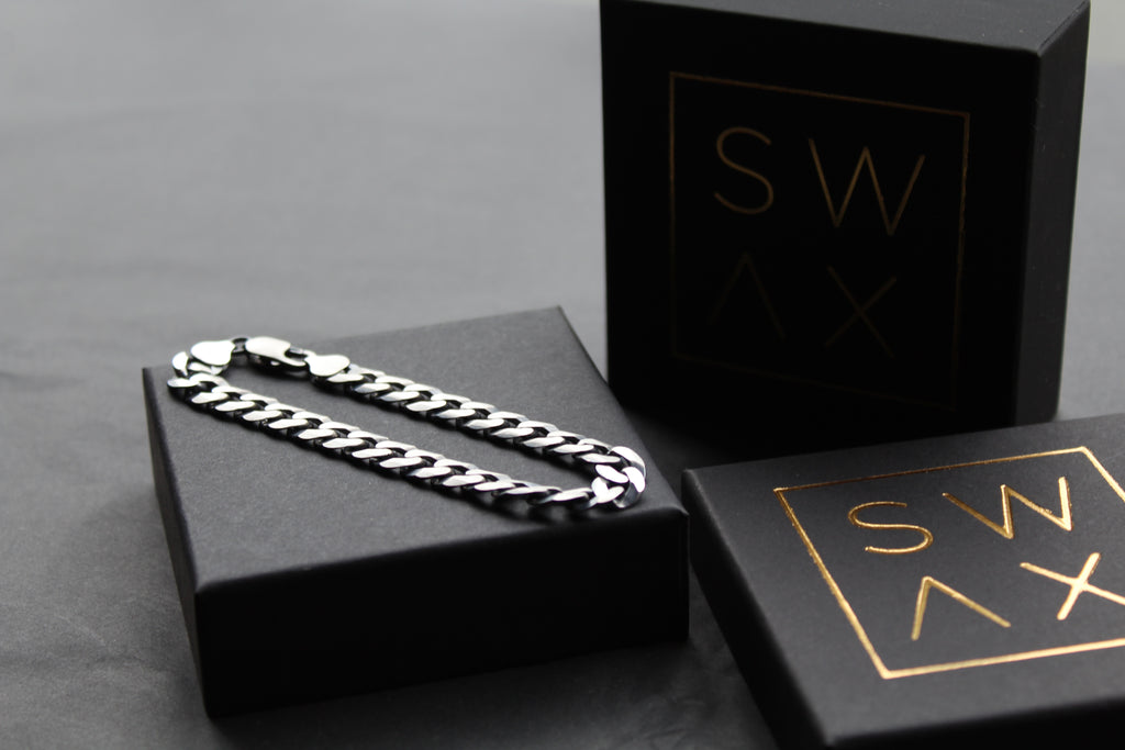 Unisex Flat Oxidised Curb Chain Bracelet