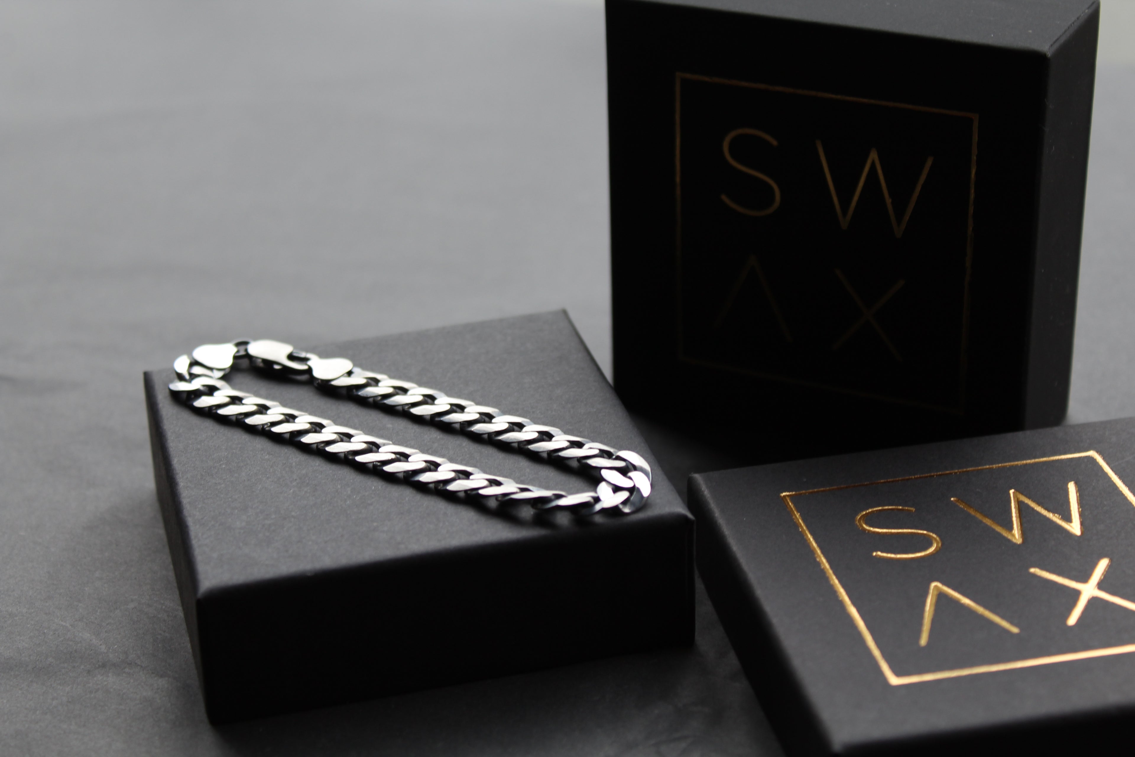 Unisex Flat Oxidised Curb Chain Bracelet