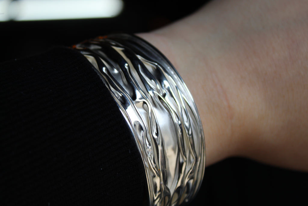 Sterling Silver Large Ruched Cuff