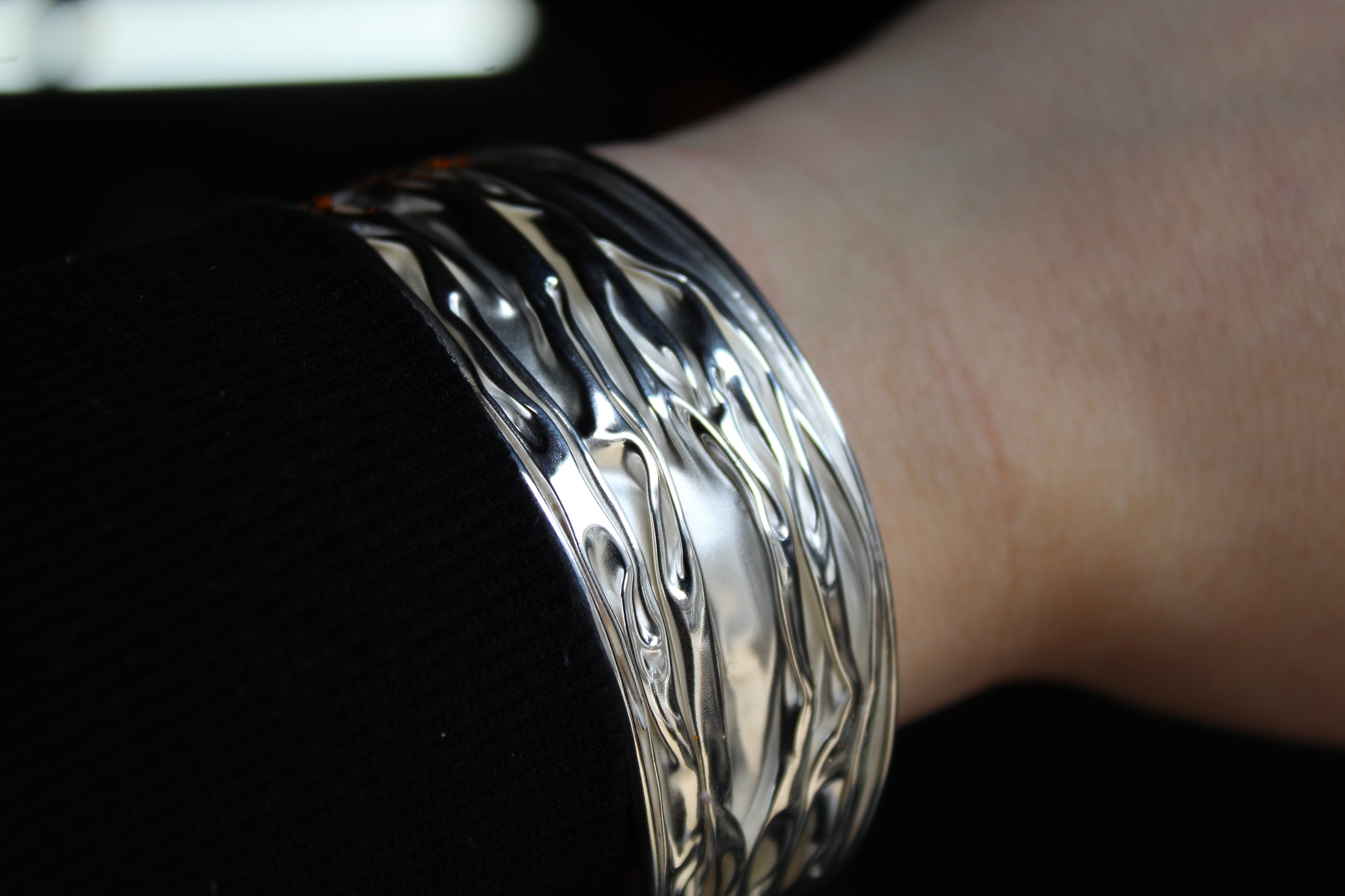 Sterling Silver Large Ruched Cuff