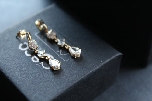 9ct Gold Clear CZ Drop Earrings - Swax Jewellery Barmouth