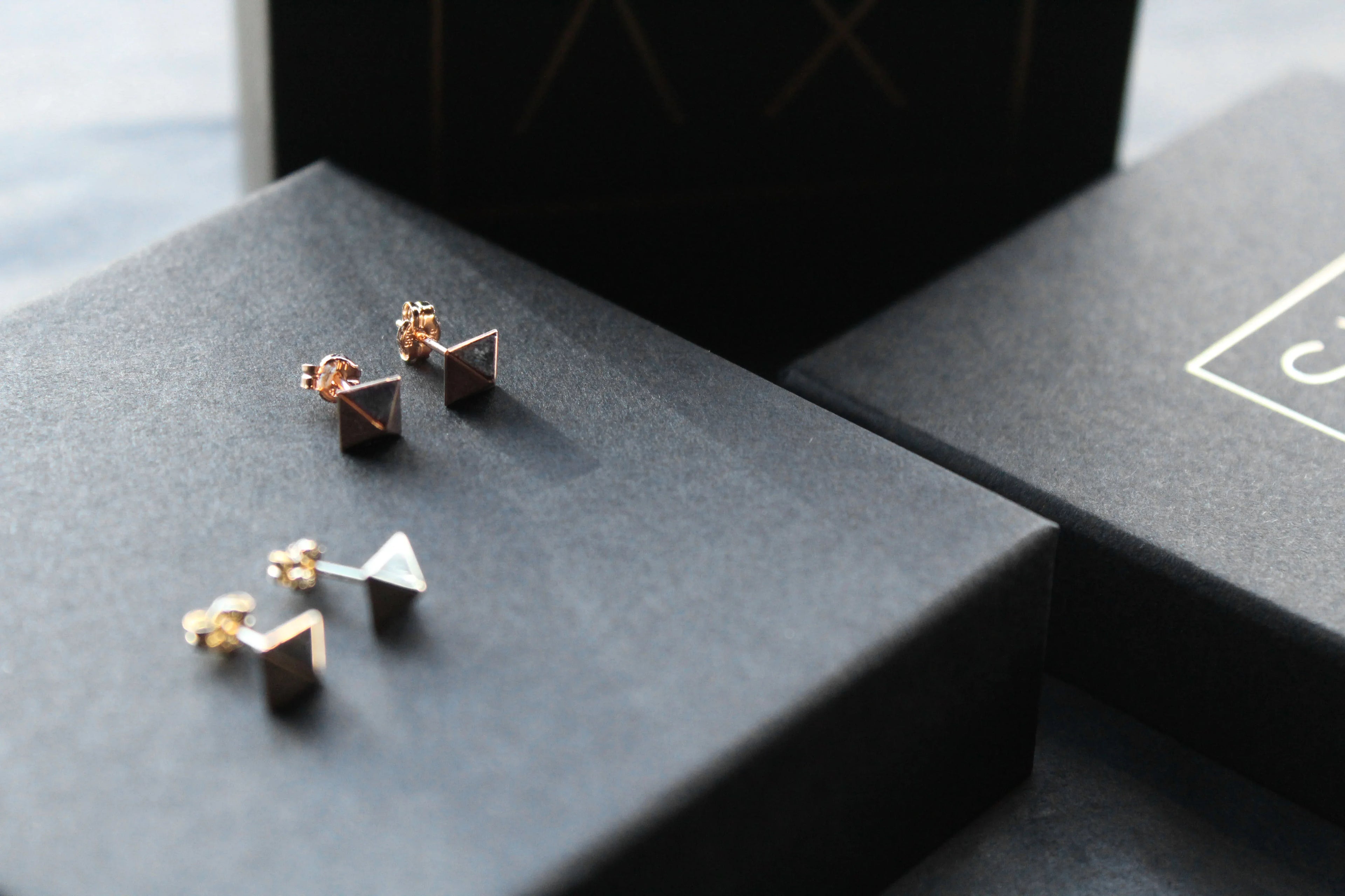 9ct Gold Pyramid Studs - Swax Jewellery Barmouth