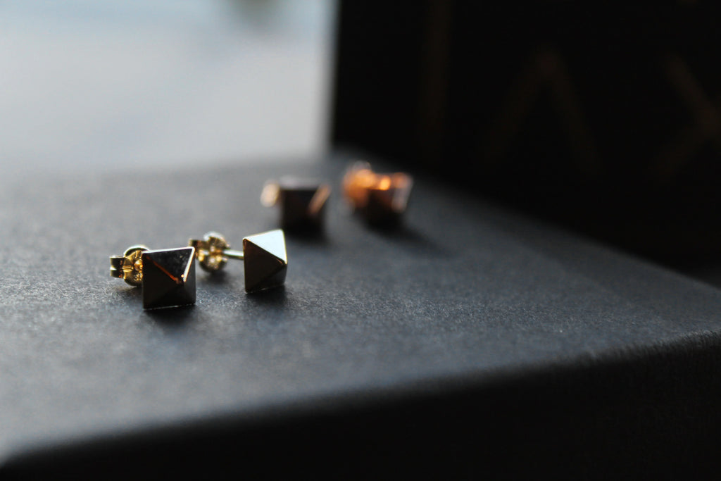 9ct Gold Pyramid Studs - Swax Jewellery Barmouth