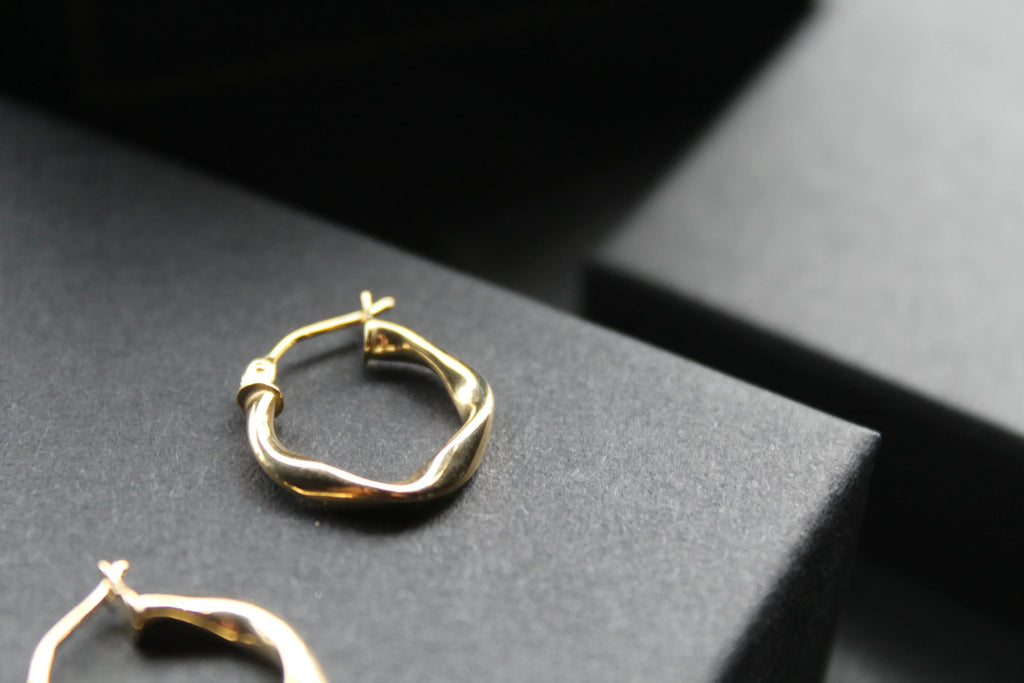 9ct Gold Twisted Square Hoops - Swax Jewellery Barmouth