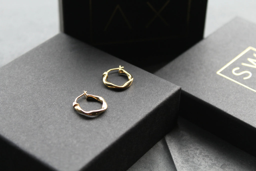 9ct Gold Twisted Square Hoops - Swax Jewellery Barmouth