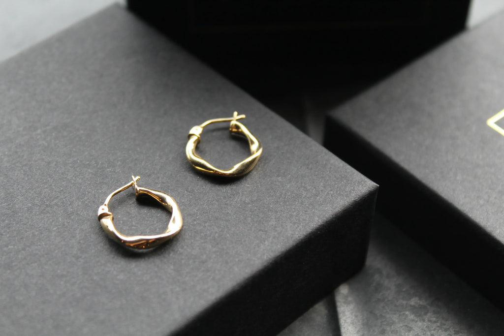 9ct Gold Twisted Square Hoops - Swax Jewellery Barmouth