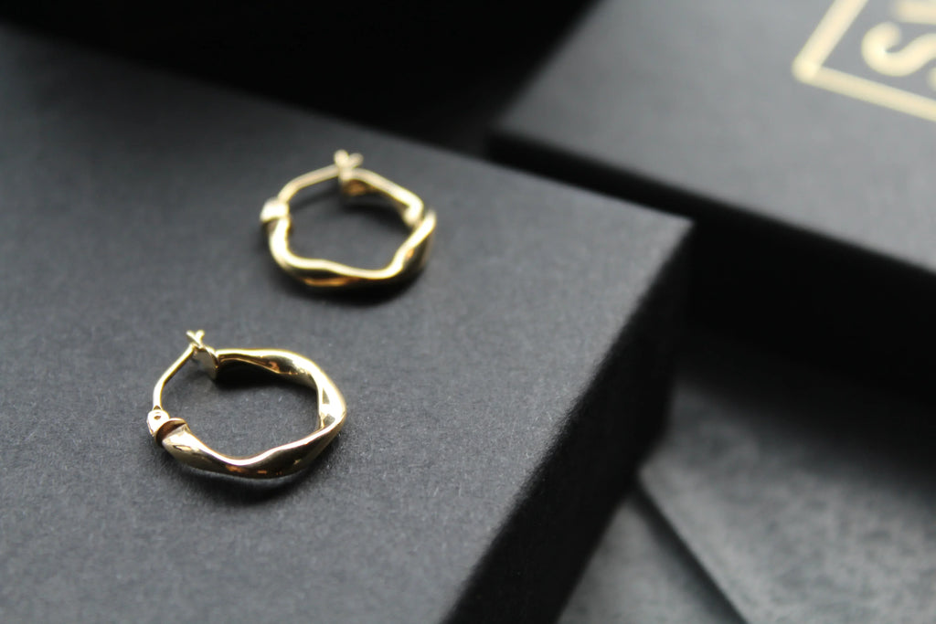 9ct Gold Twisted Square Hoops - Swax Jewellery Barmouth