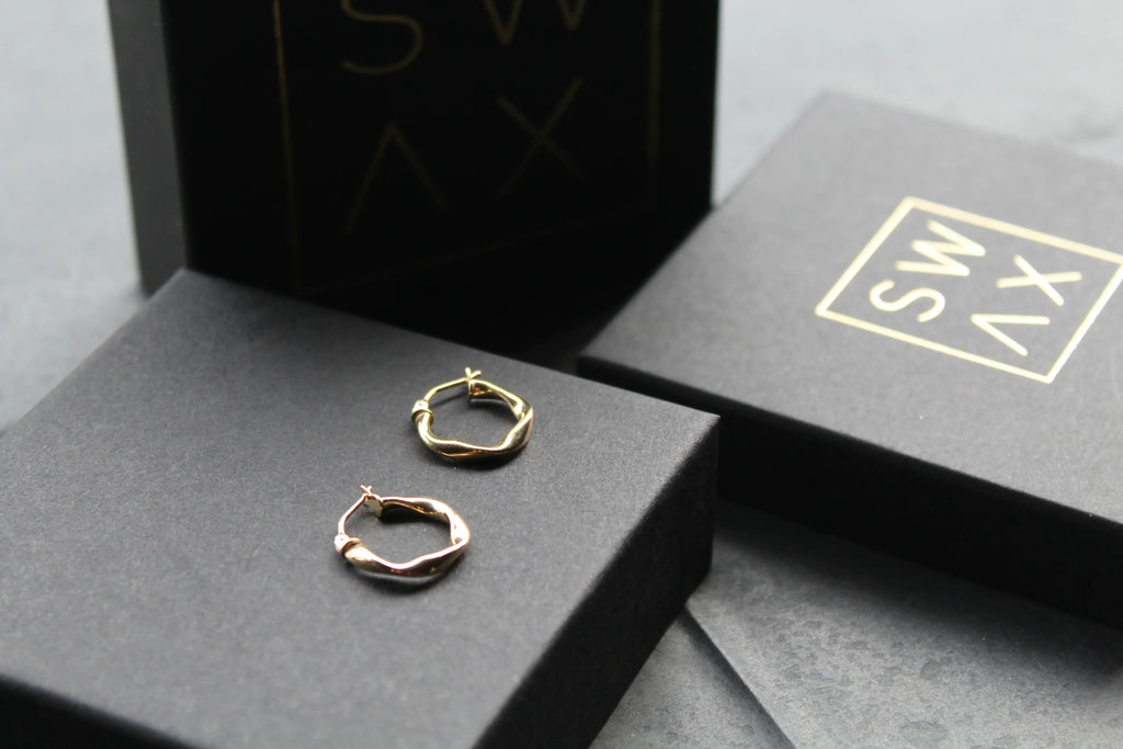 9ct Gold Twisted Square Hoops - Swax Jewellery Barmouth