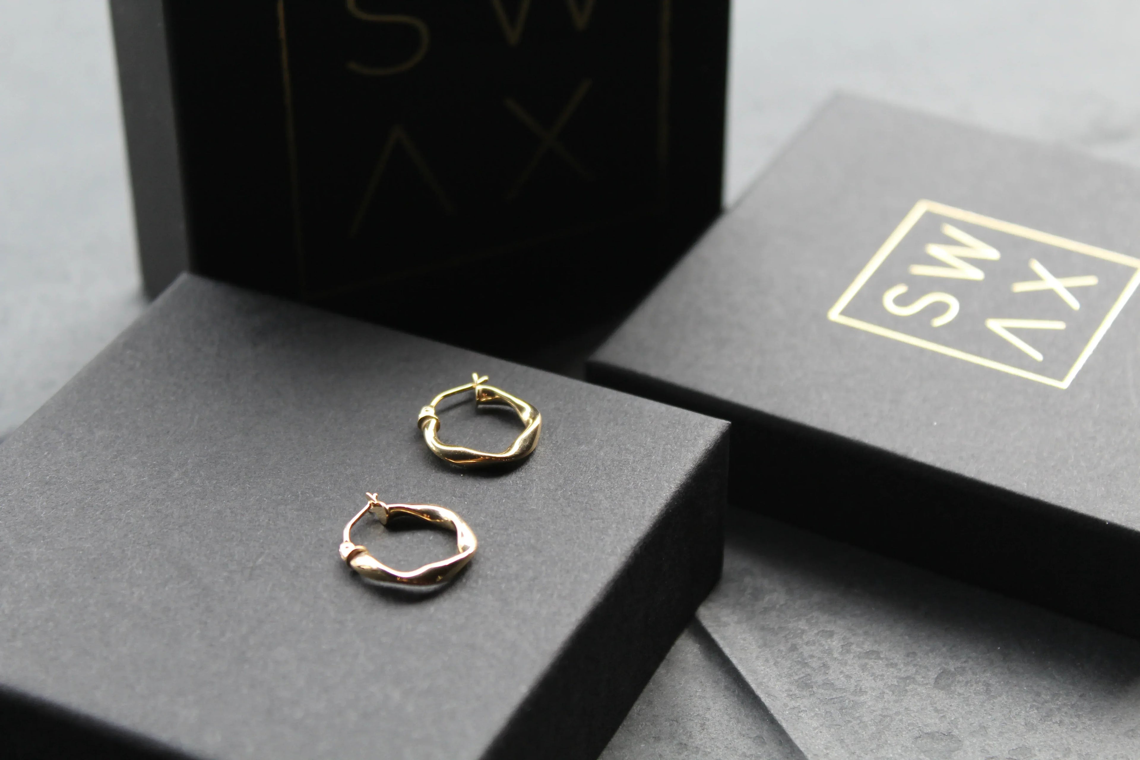 9ct Gold Twisted Square Hoops - Swax Jewellery Barmouth