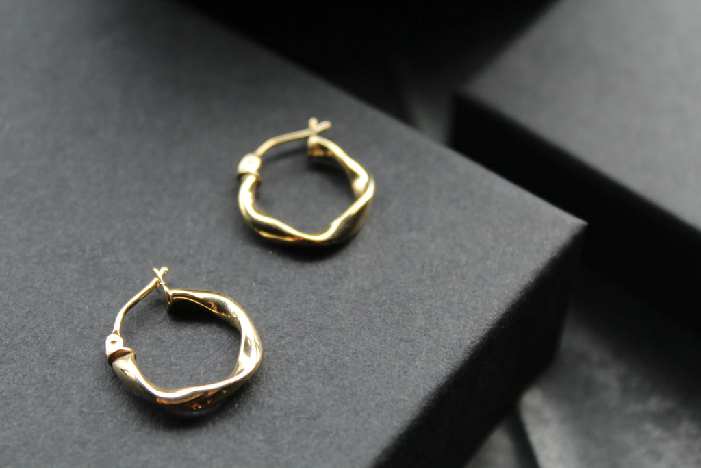 9ct Gold Twisted Square Hoops - Swax Jewellery Barmouth