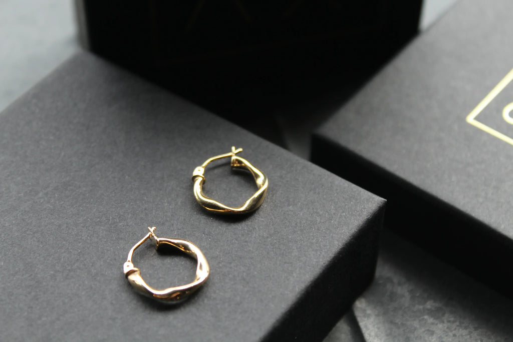 9ct Gold Twisted Square Hoops - Swax Jewellery Barmouth
