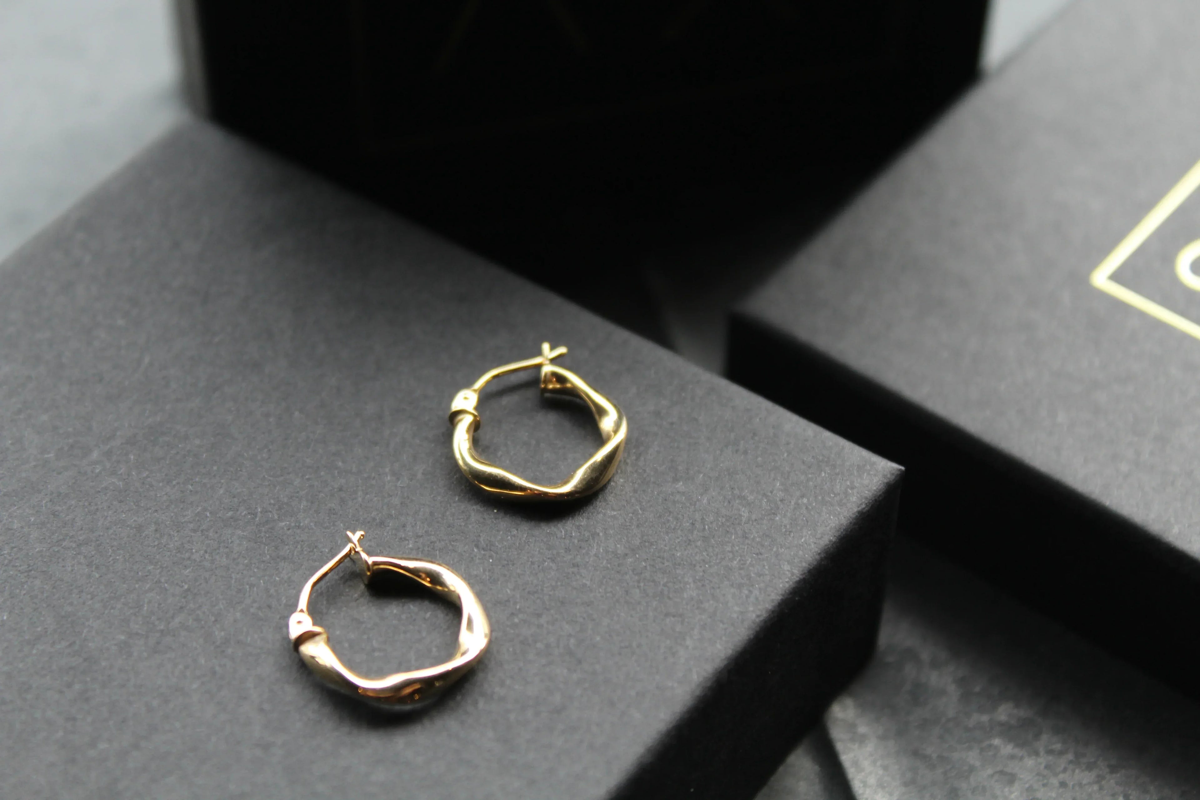 9ct Gold Twisted Square Hoops - Swax Jewellery Barmouth