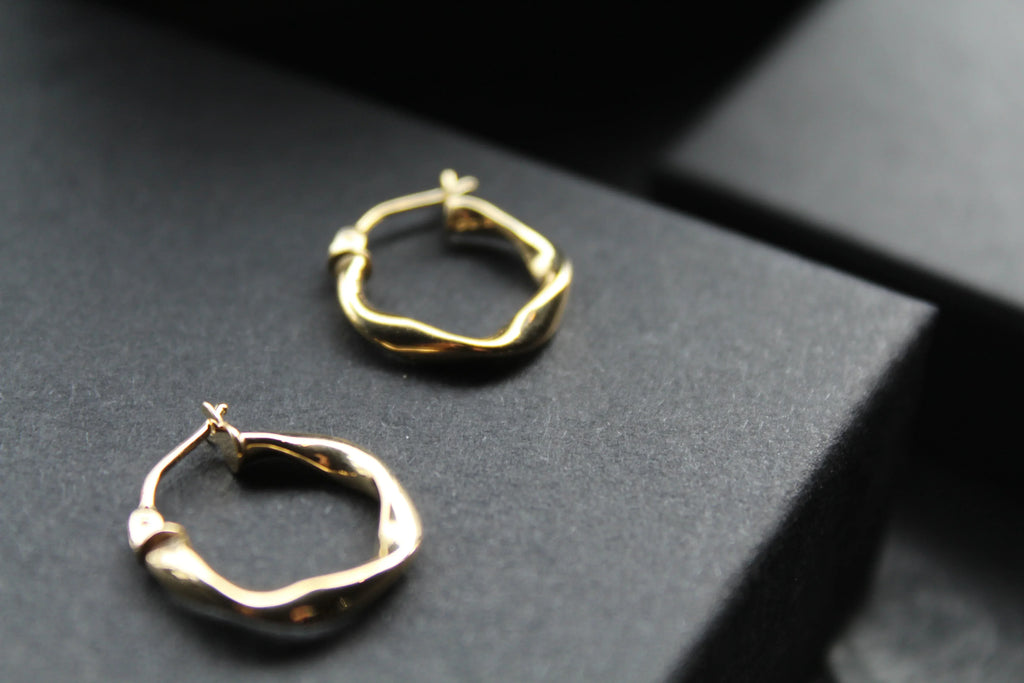 9ct Gold Twisted Square Hoops - Swax Jewellery Barmouth