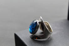 Load image into Gallery viewer, Abalone Shell with Blue Resin Long Adjustable Ring
