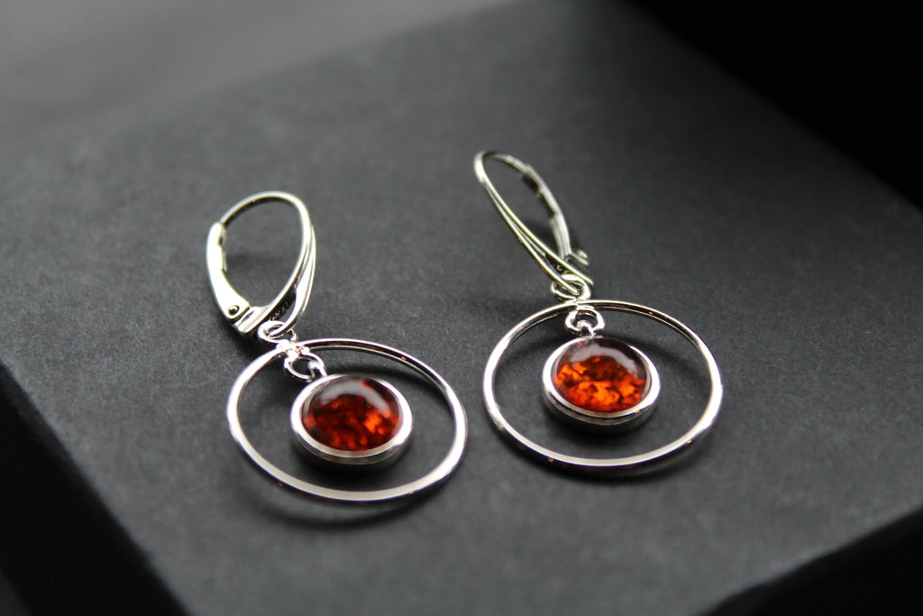 Amber Circle Drop Earrings - Swax Jewellery Barmouth