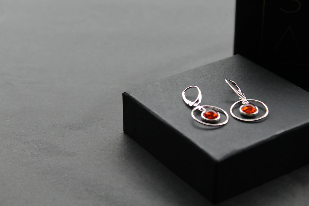 Amber Circle Drop Earrings - Swax Jewellery Barmouth