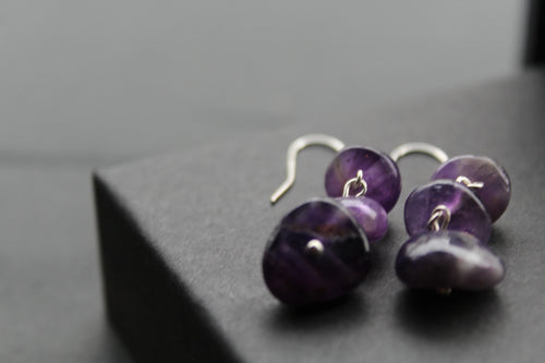 Amethyst 3 Drop Earrings - Swax Jewellery Barmouth