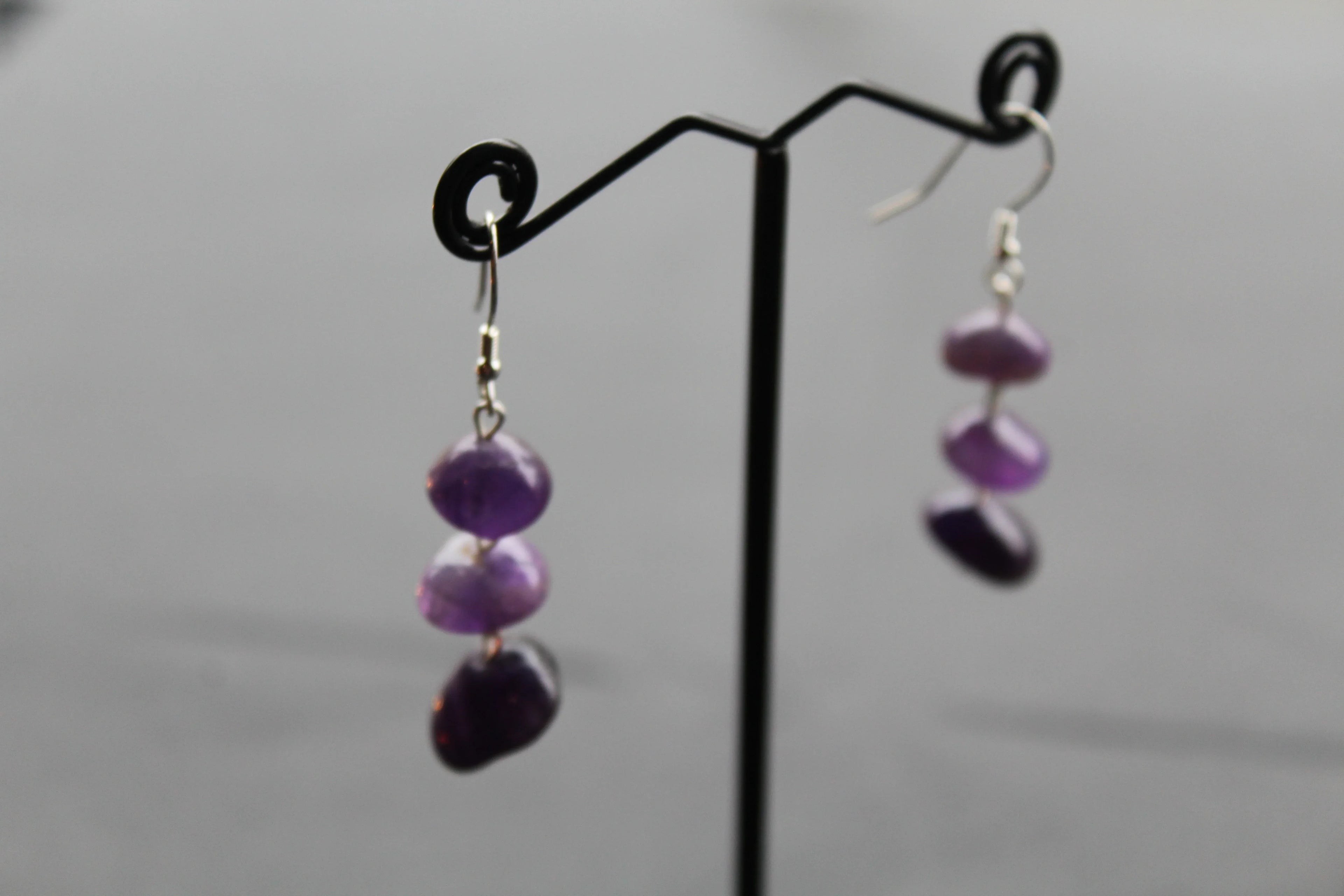 Amethyst 3 Drop Earrings - Swax Jewellery Barmouth
