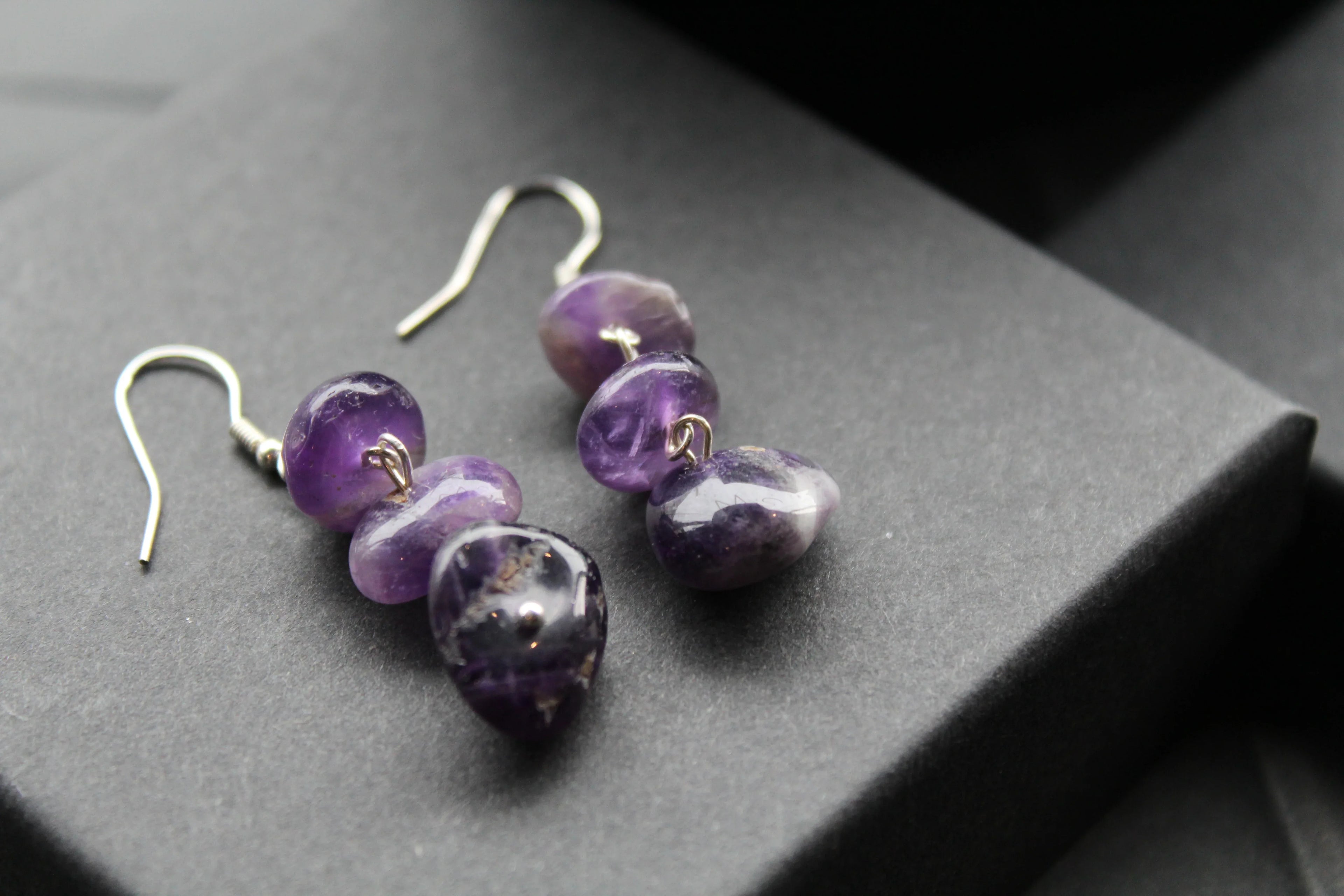 Amethyst 3 Drop Earrings - Swax Jewellery Barmouth