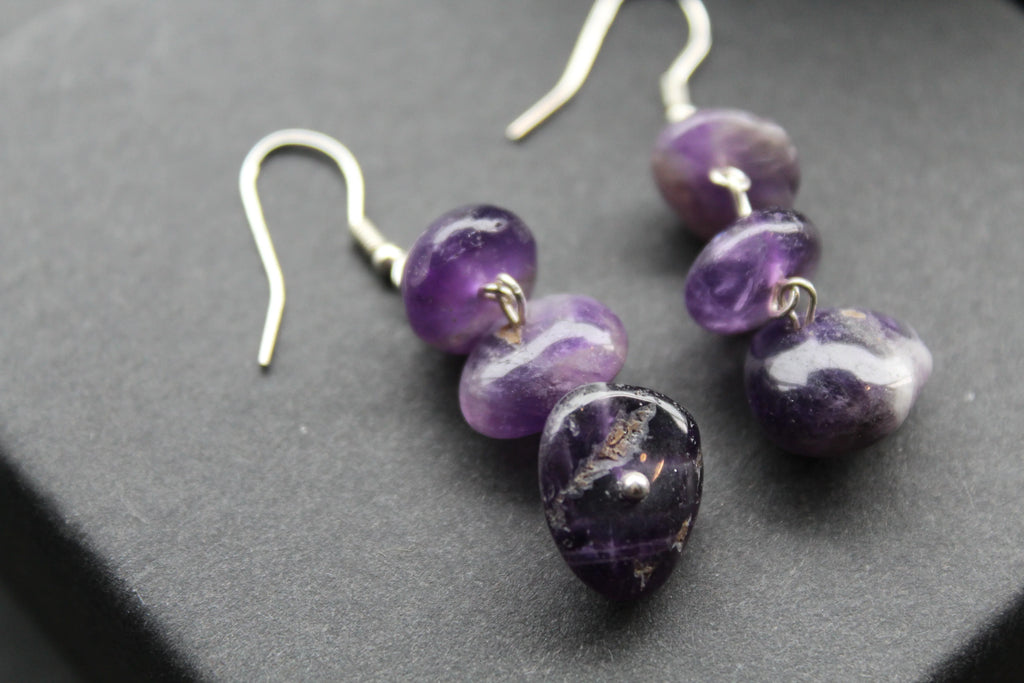 Amethyst 3 Drop Earrings - Swax Jewellery Barmouth