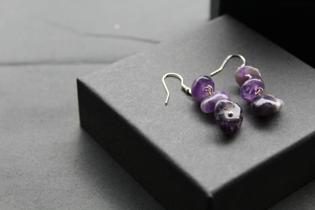 Amethyst 3 Drop Earrings - Swax Jewellery Barmouth