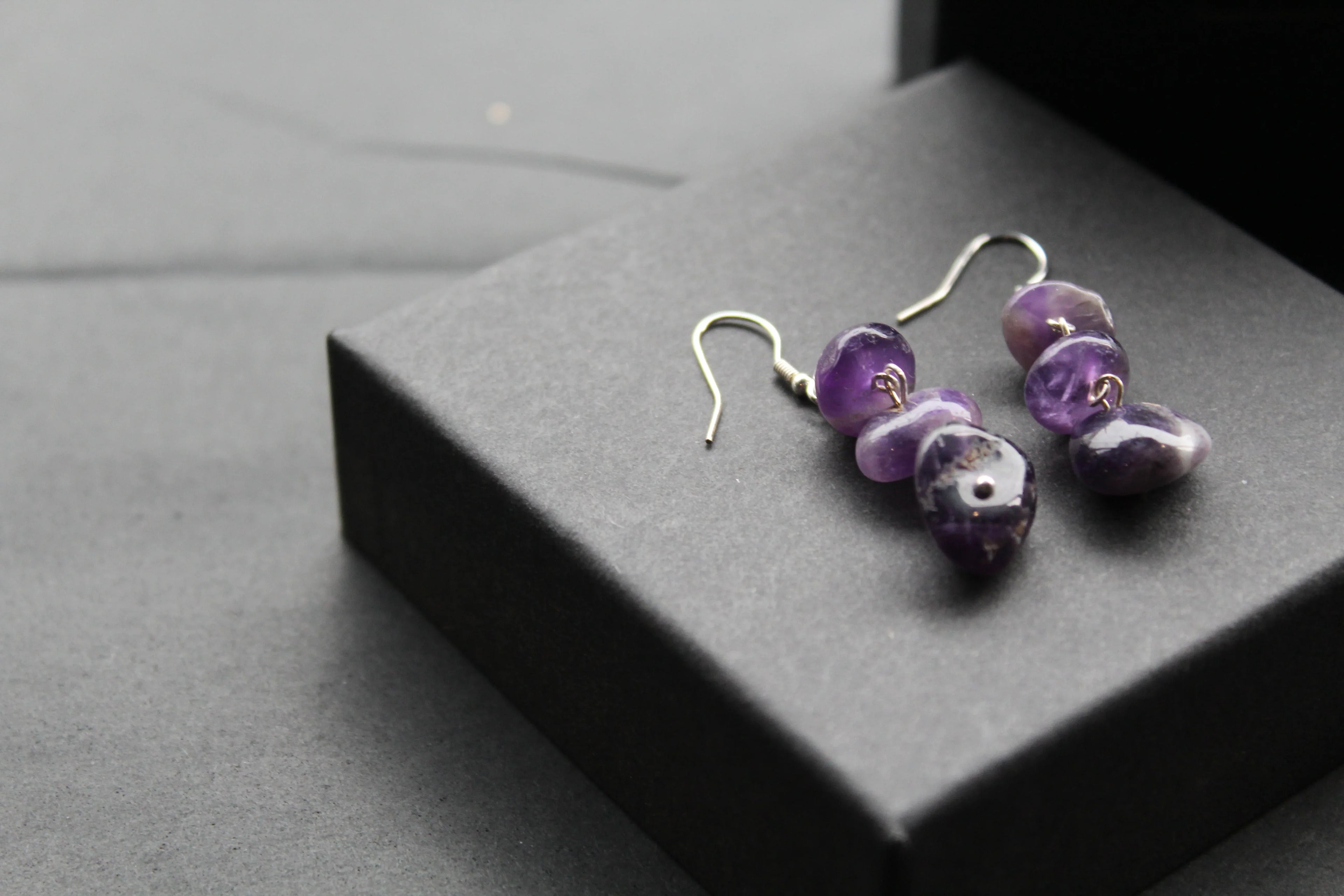 Amethyst 3 Drop Earrings - Swax Jewellery Barmouth