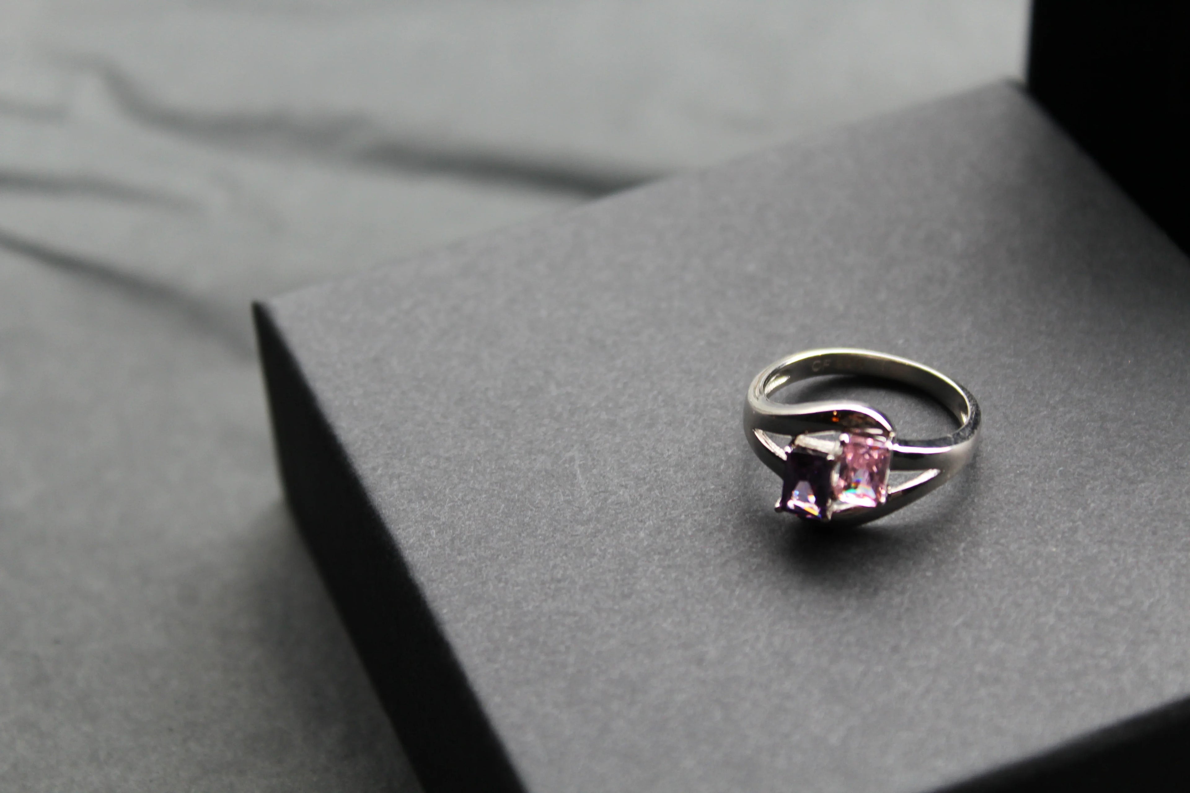 Amethyst & Pink Baguette Cut CZ Ring - Swax Jewellery Barmouth
