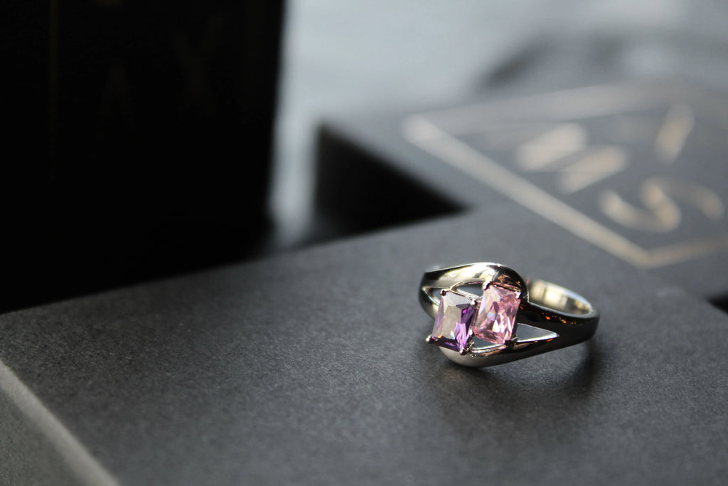 Amethyst & Pink Baguette Cut CZ Ring - Swax Jewellery Barmouth