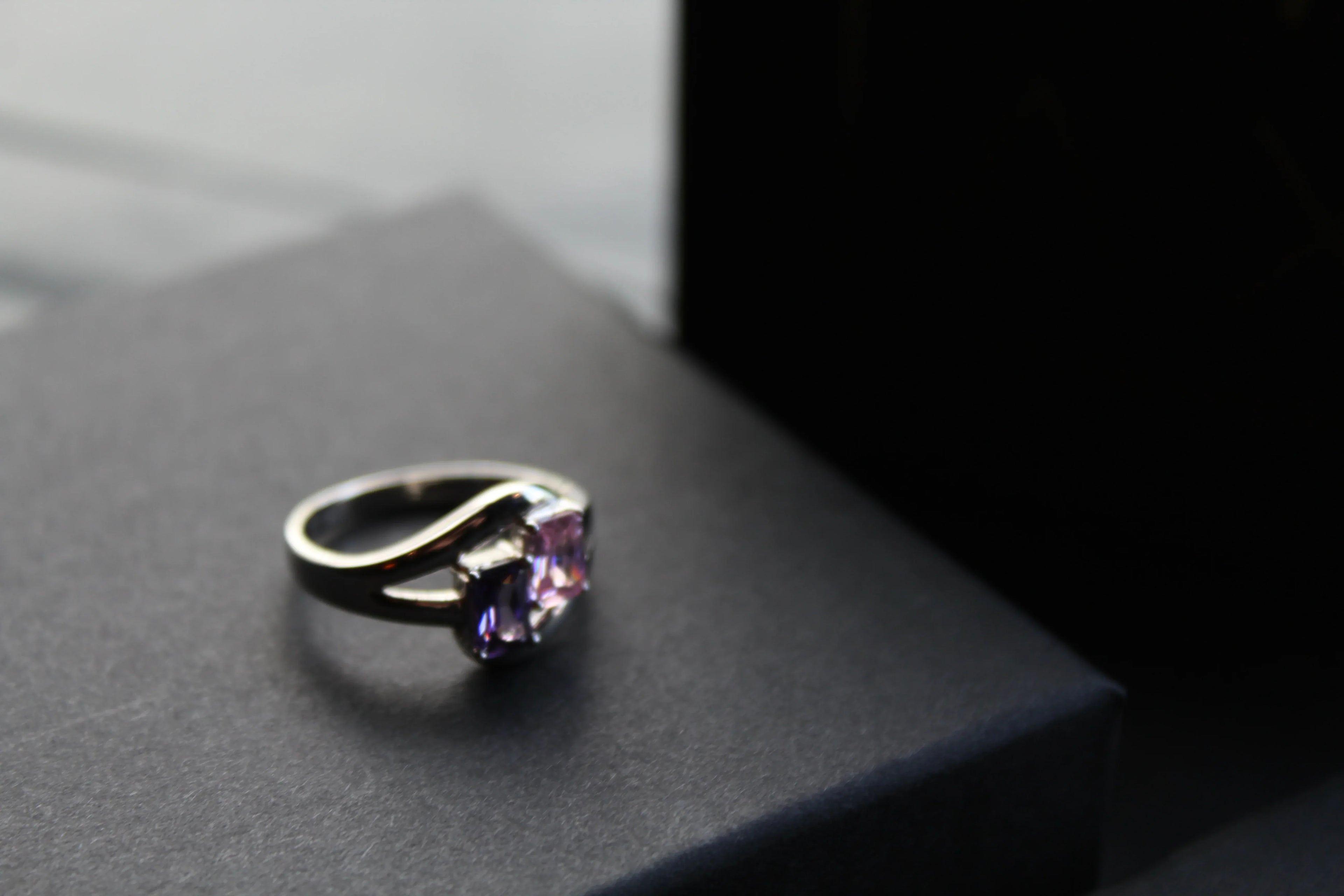 Amethyst & Pink Baguette Cut CZ Ring - Swax Jewellery Barmouth