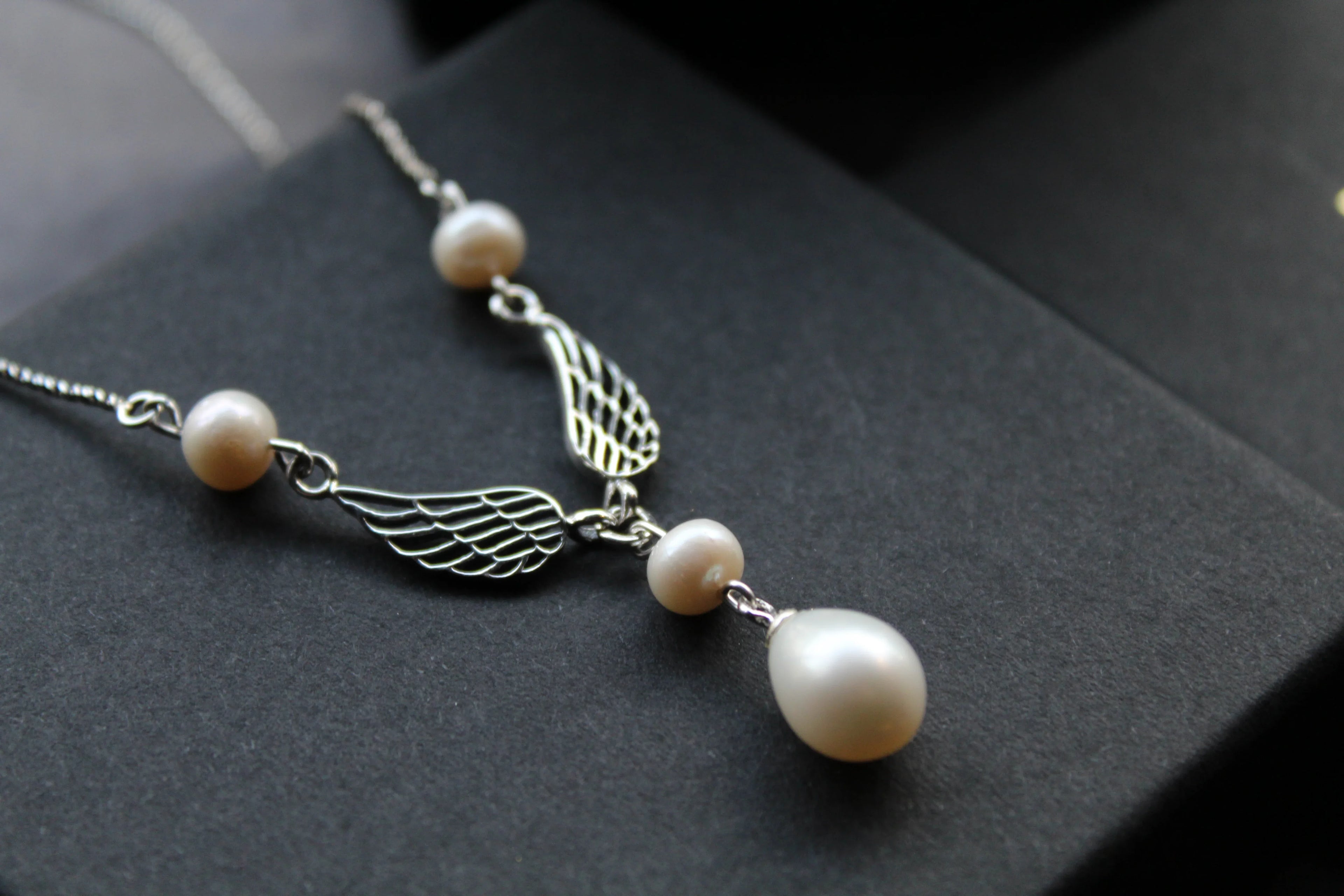 Angel Wing Pearl Necklace - Swax Jewellery Barmouth
