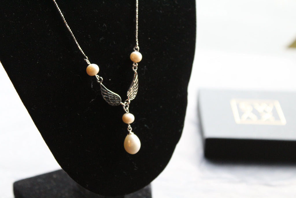 Angel Wing Pearl Necklace - Swax Jewellery Barmouth