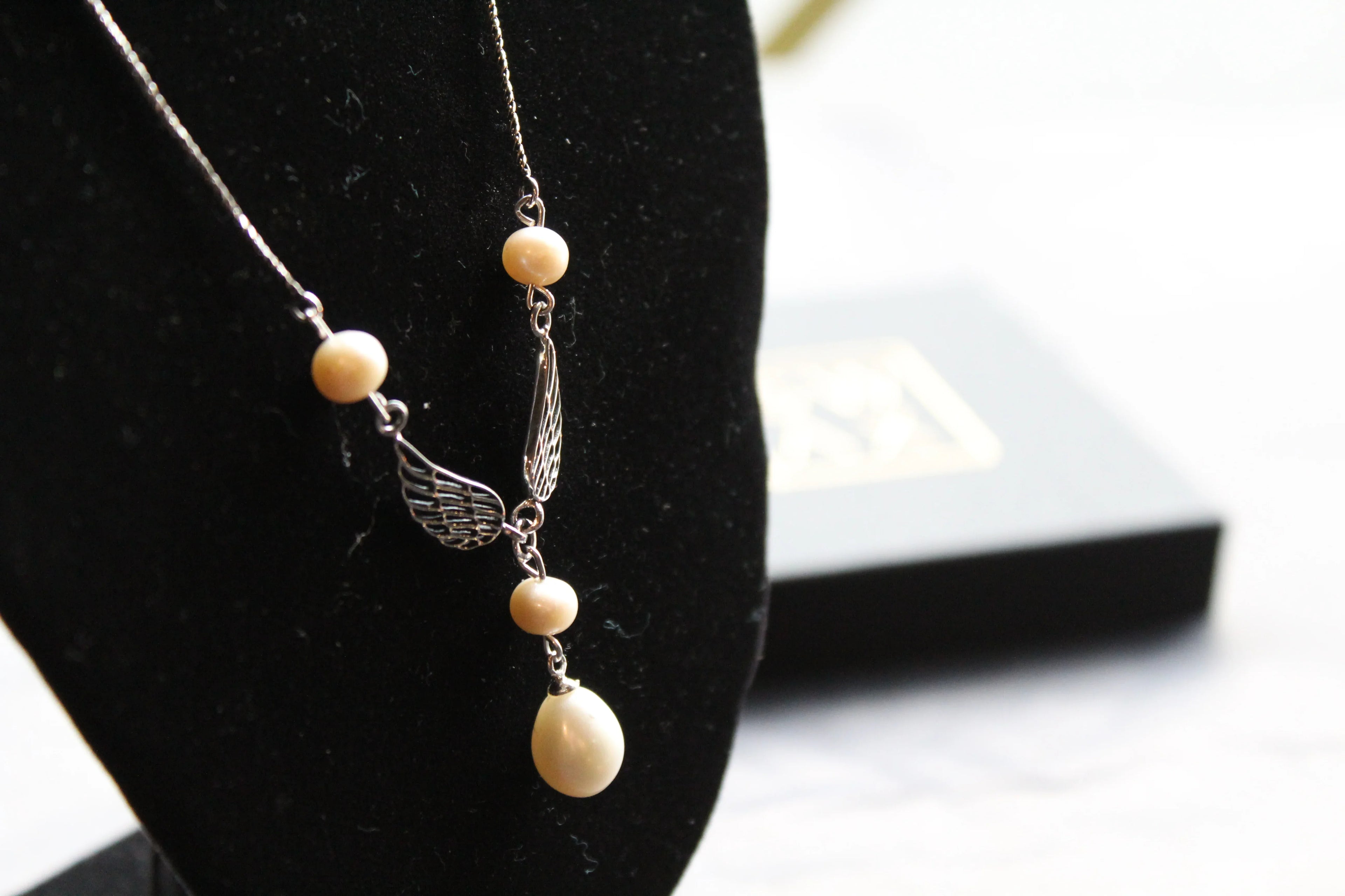 Angel Wing Pearl Necklace - Swax Jewellery Barmouth