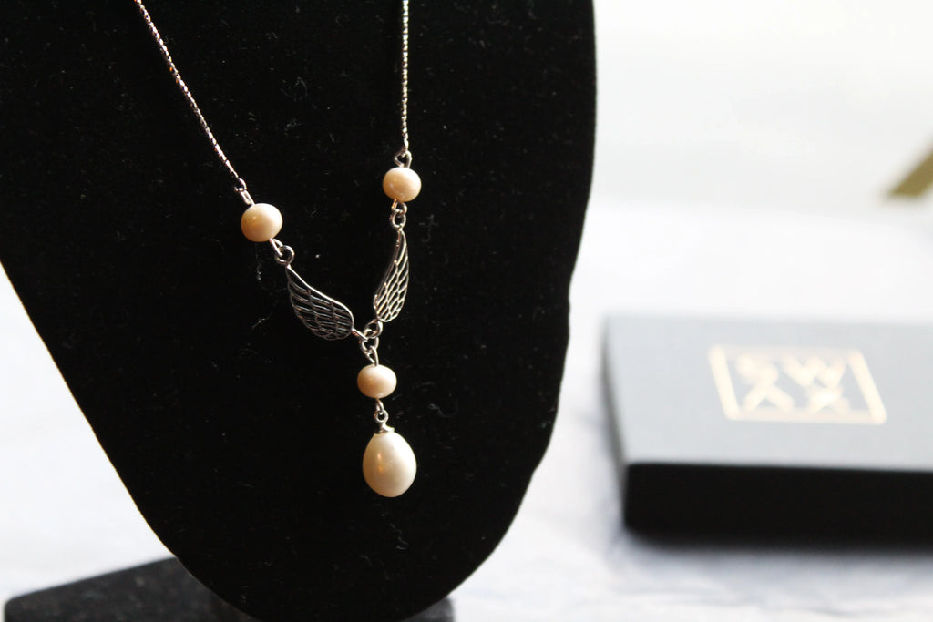 Angel Wing Pearl Necklace - Swax Jewellery Barmouth