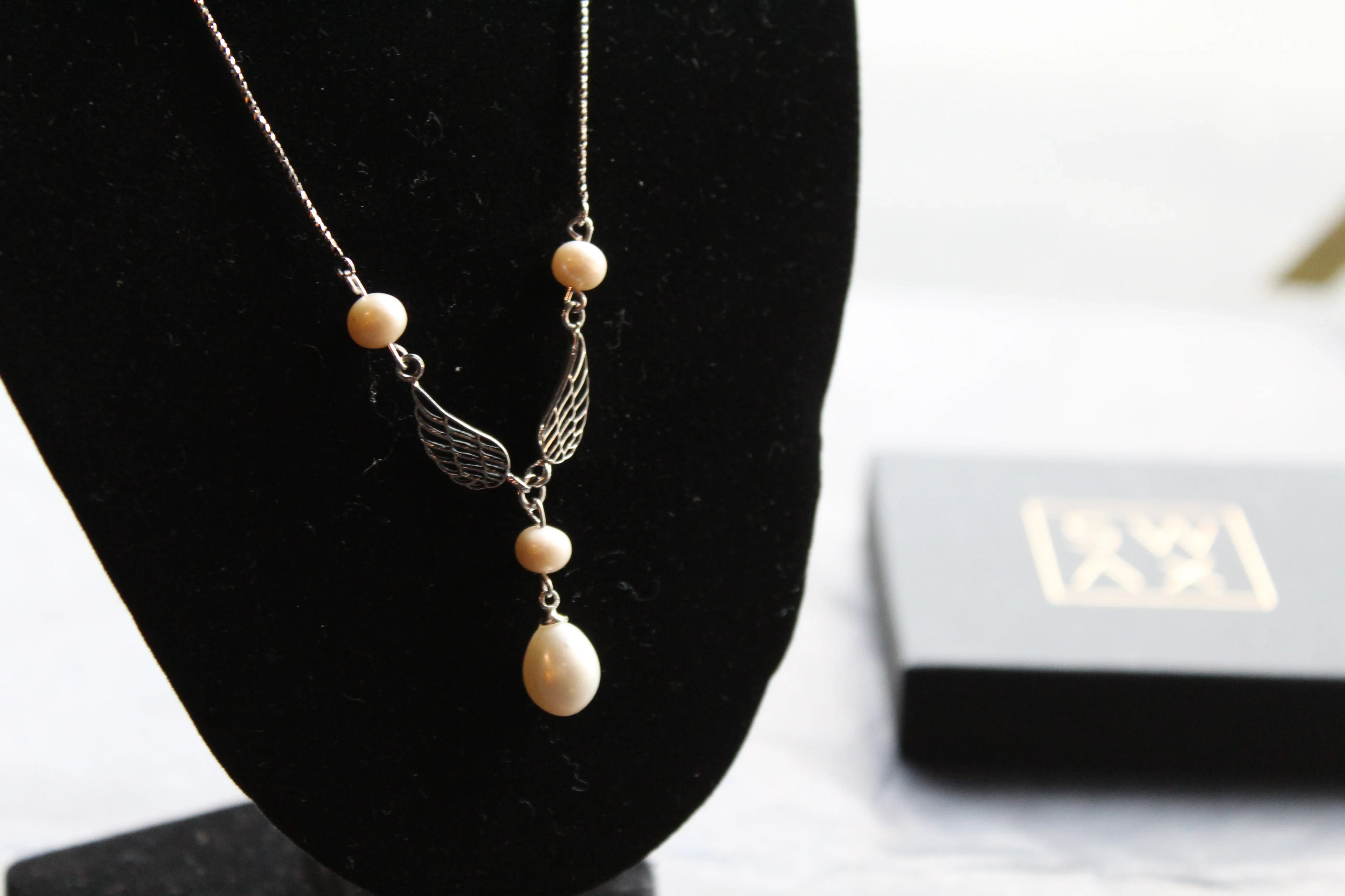 Angel Wing Pearl Necklace - Swax Jewellery Barmouth