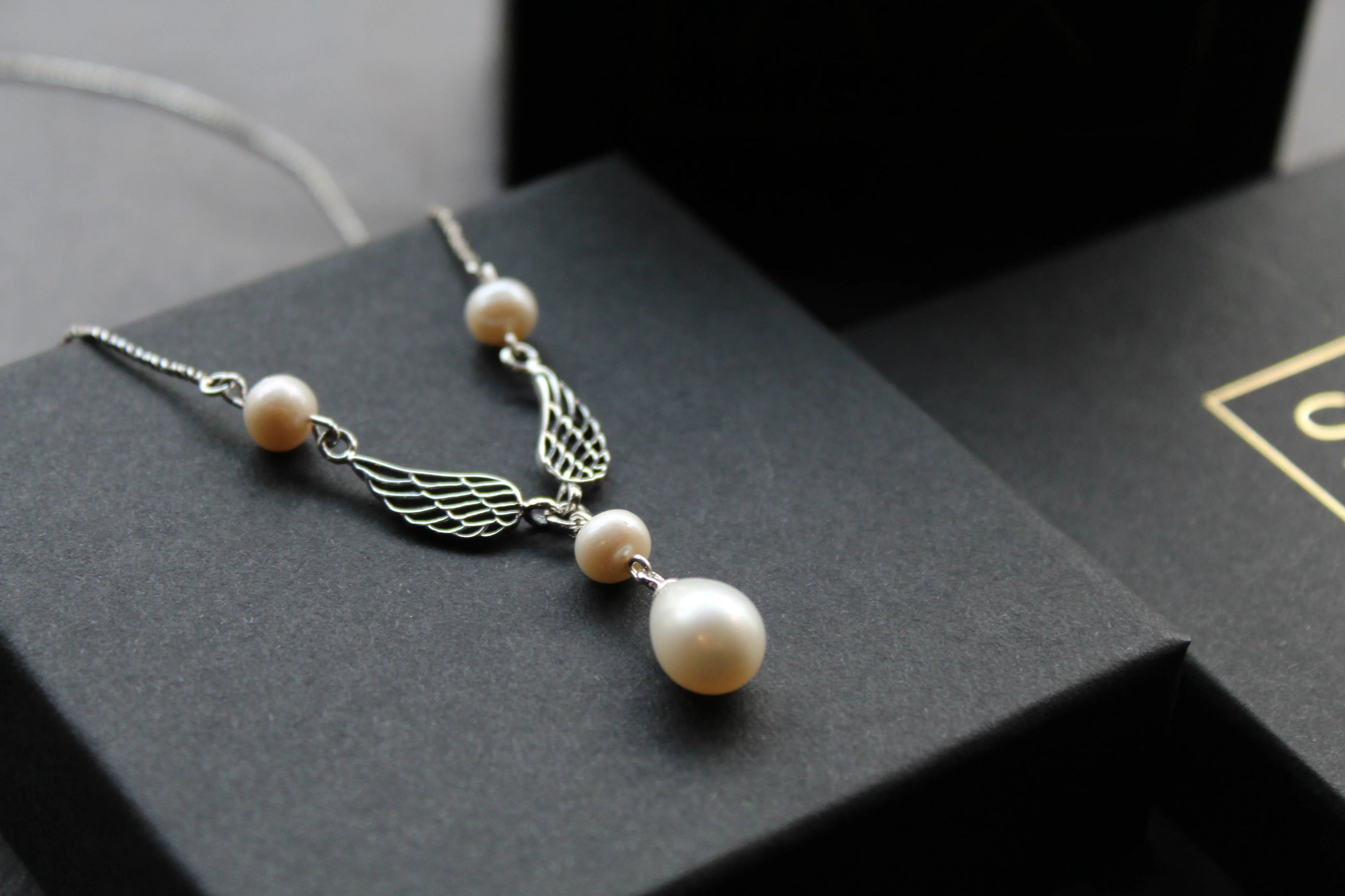 Angel Wing Pearl Necklace - Swax Jewellery Barmouth