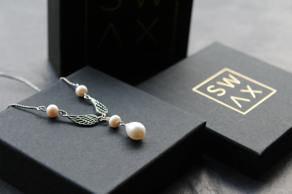 Angel Wing Pearl Necklace - Swax Jewellery Barmouth